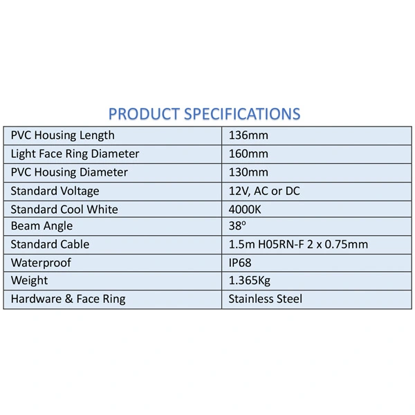 7w Pool Light Specs