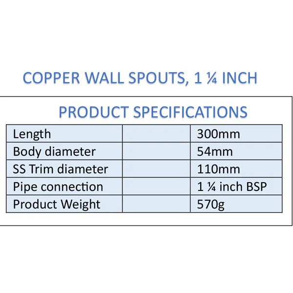 Spout 1.25" in Copper Specifications